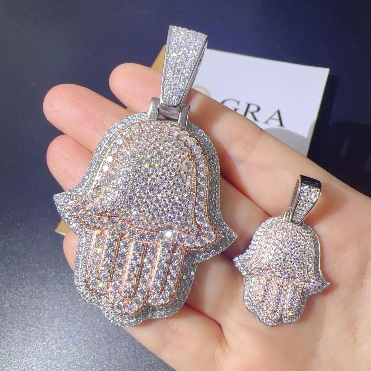 New S925 Silver Moissanite Hand Pendant Necklace – Shiny Hip-Hop Style, Trendy Jewelry - CaratixJewelry