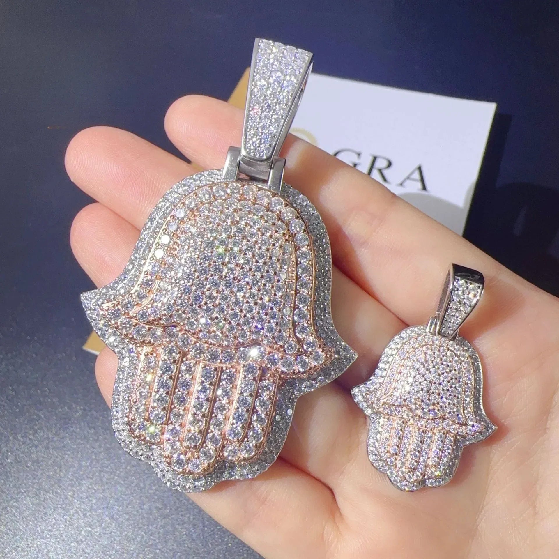 New S925 Silver Moissanite Hand Pendant Necklace – Shiny Hip-Hop Style, Trendy Jewelry - CaratixJewelry