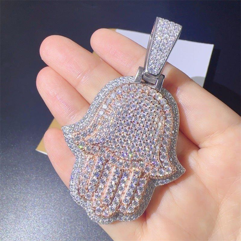 New S925 Silver Moissanite Hand Pendant Necklace – Shiny Hip-Hop Style, Trendy Jewelry - CaratixJewelry