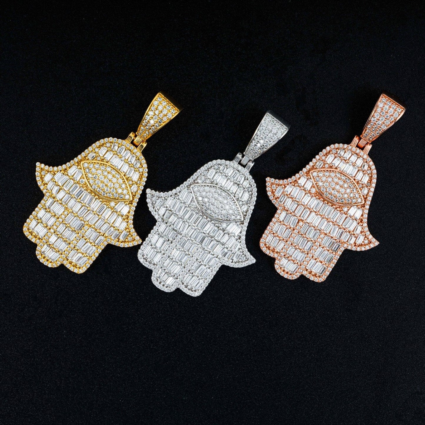 New S925 Silver Moissanite Hand Pendant Necklace – Shiny Hip-Hop Style Trendy Jewelry - CaratixJewelry