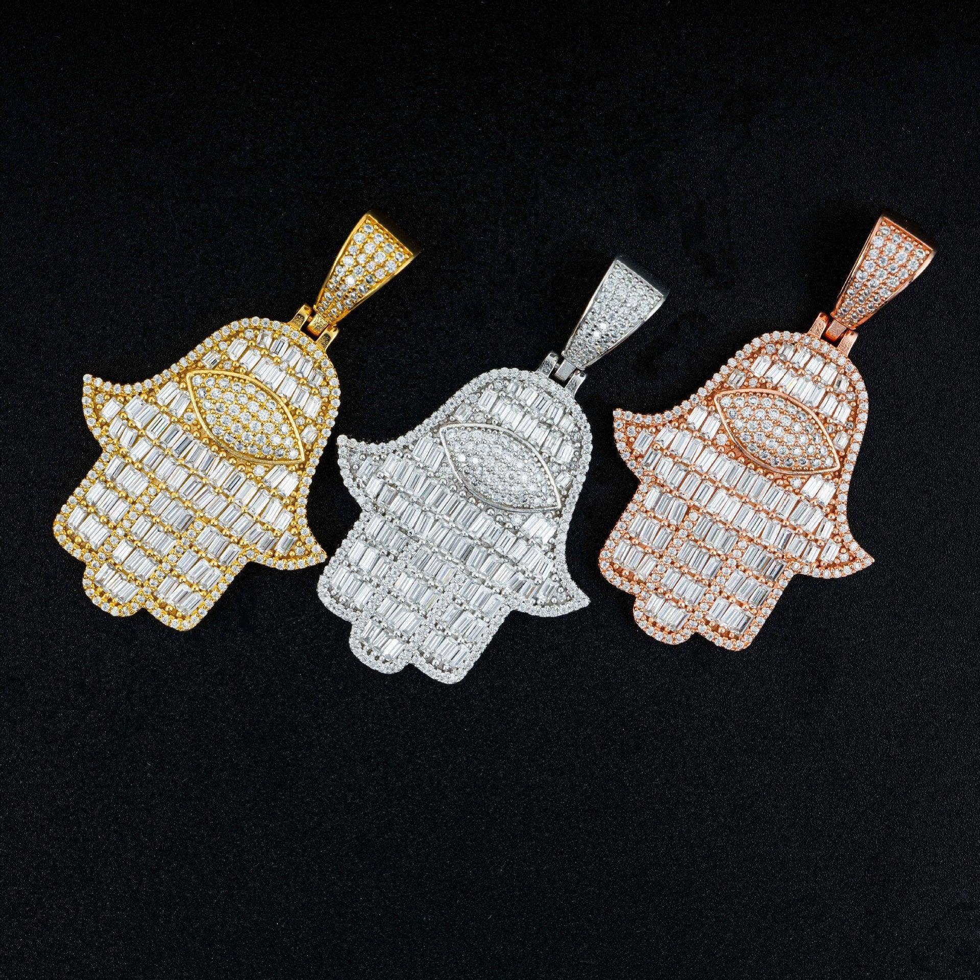 New S925 Silver Moissanite Hand Pendant Necklace – Shiny Hip-Hop Style Trendy Jewelry - CaratixJewelry
