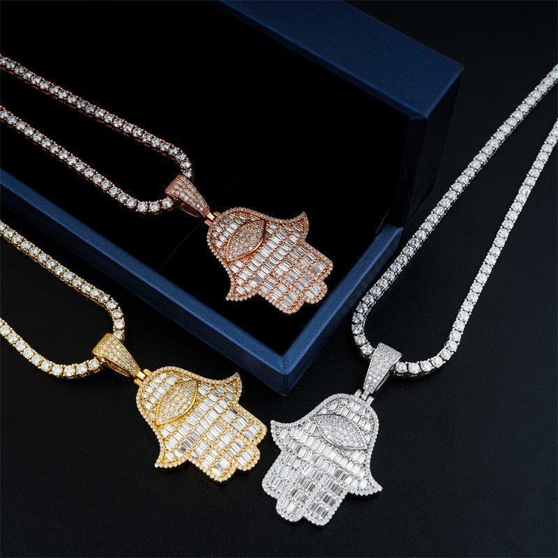 New S925 Silver Moissanite Hand Pendant Necklace – Shiny Hip-Hop Style Trendy Jewelry - CaratixJewelry
