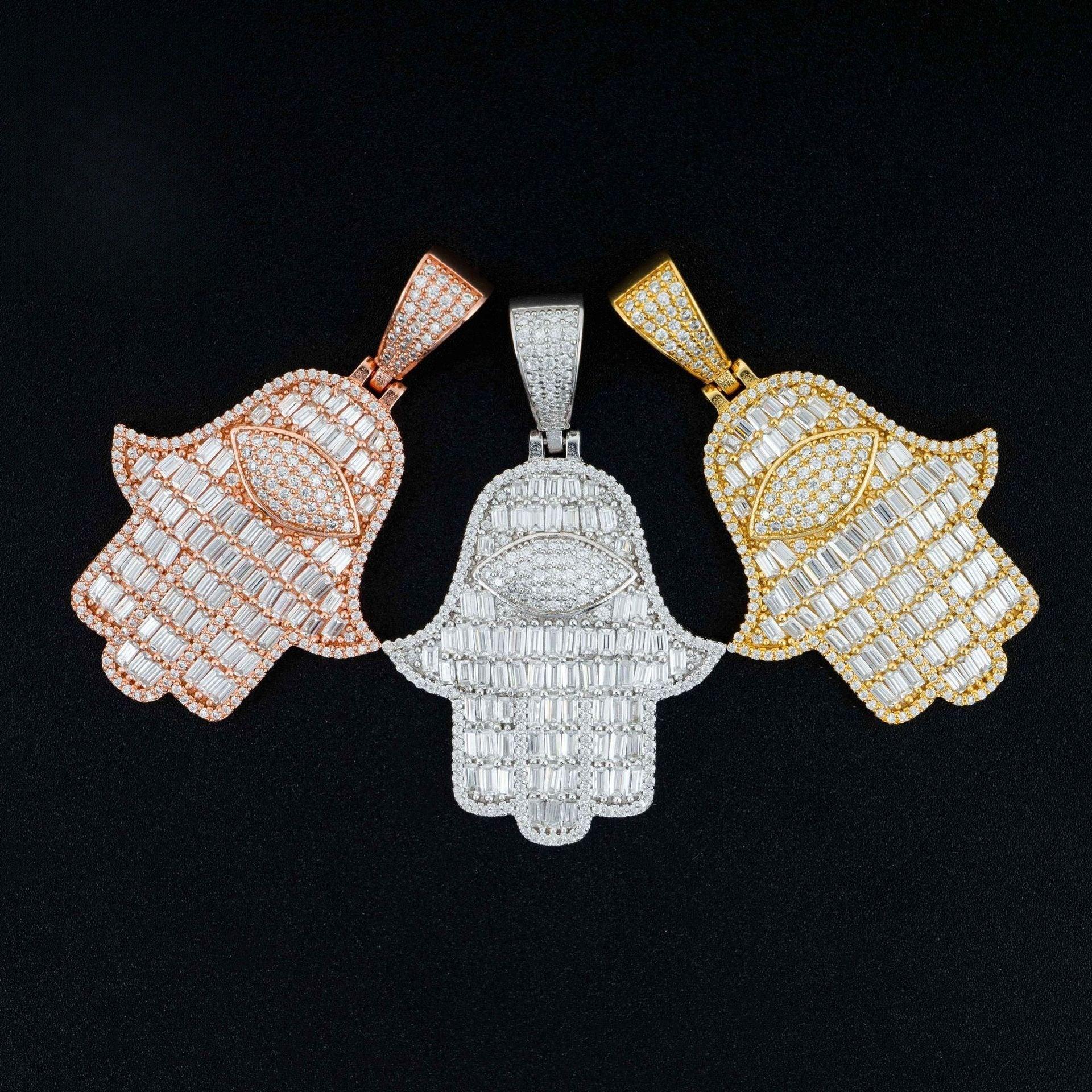 New S925 Silver Moissanite Hand Pendant Necklace – Shiny Hip-Hop Style Trendy Jewelry - CaratixJewelry