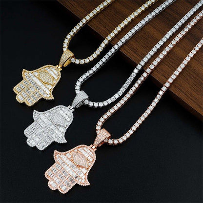 New S925 Silver Moissanite Hand Pendant Necklace – Shiny Hip-Hop Style Trendy Jewelry - CaratixJewelry