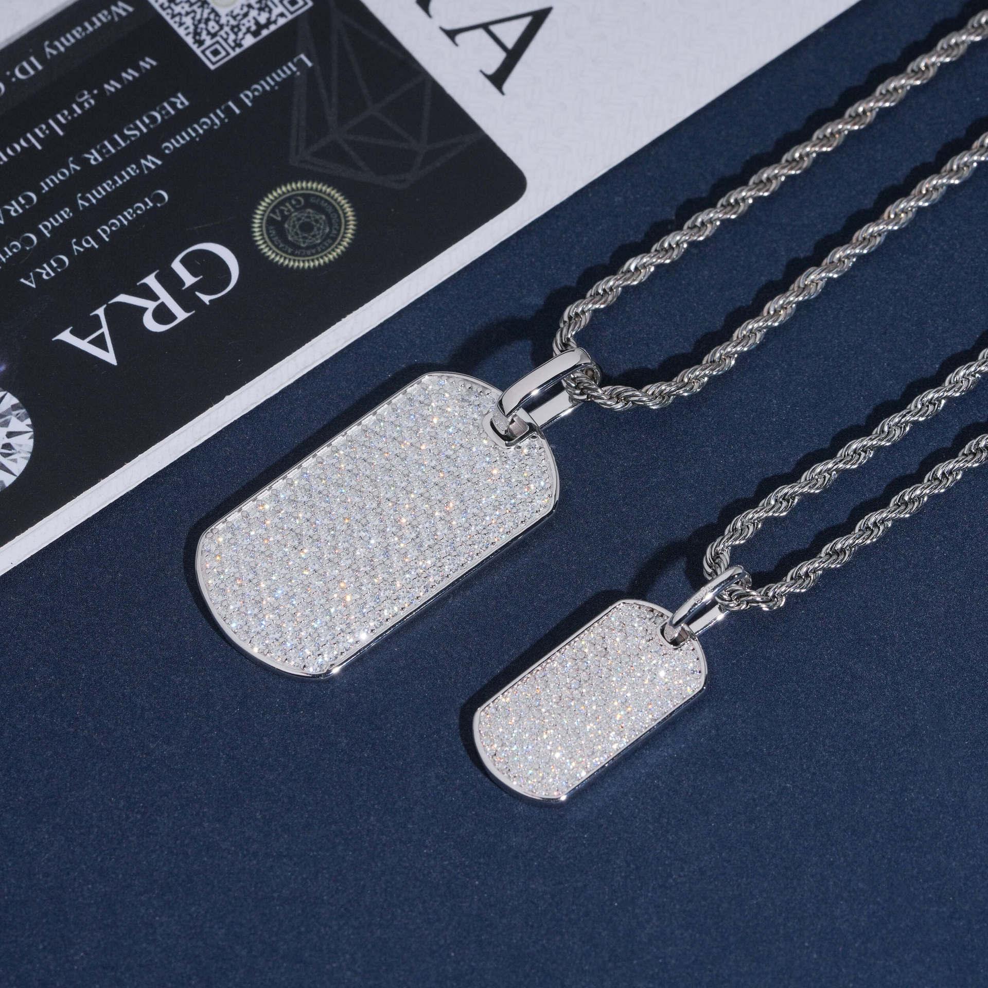 New S925 Silver Moissanite Rectangular Pendant – European & American Hip-Hop Style, Personalized Jewelry - CaratixJewelry