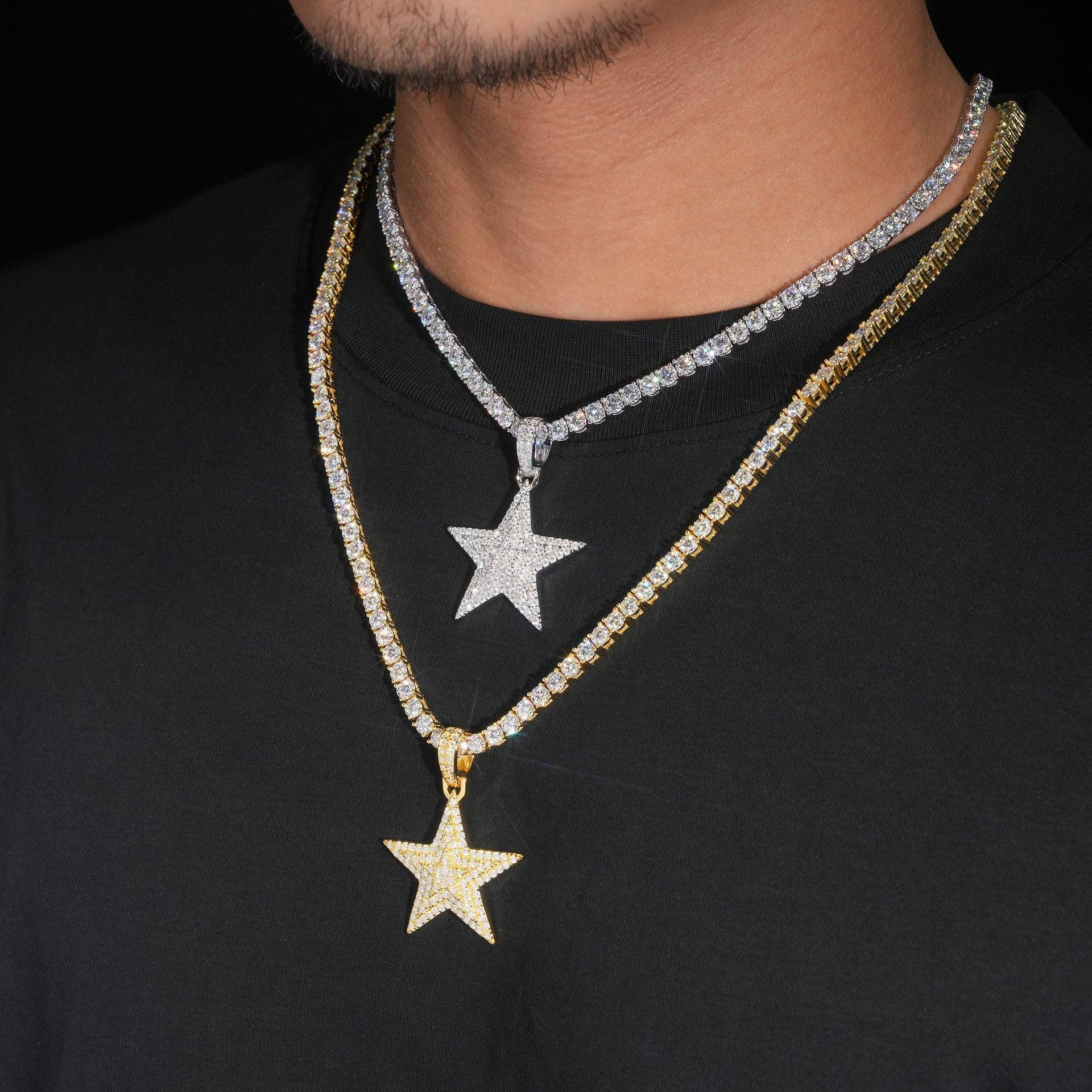 New S925 Silver Moissanite Star Pendant – INS Trendy Hip-Hop Style, Cool Jewelry - CaratixJewelry