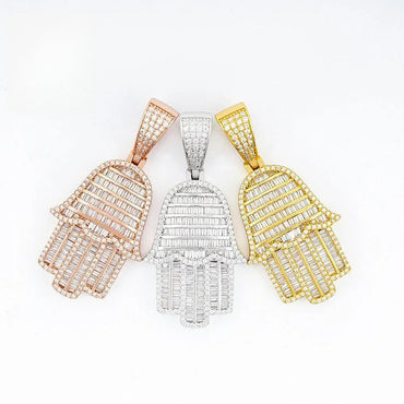 New S925 Silver Rectangular Hand Pendant – Unisex Hip-Hop Moissanite Necklace - CaratixJewelry