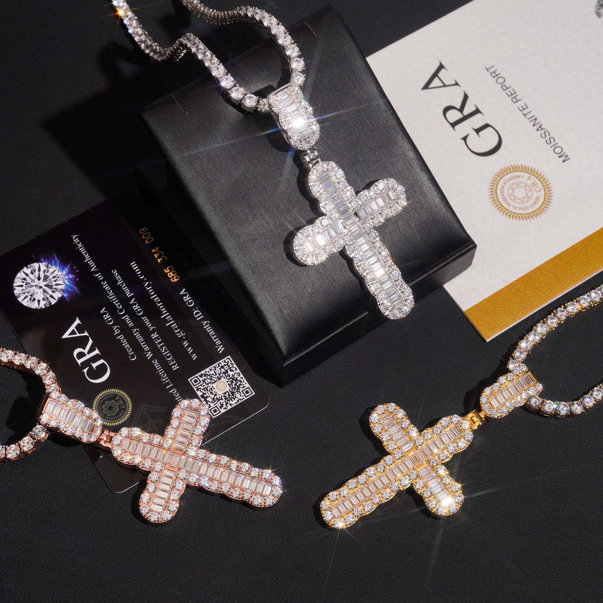 New S925 Silver Rectangular Moissanite Cross Pendant – Hip-Hop Trendy Men’s Jewelry - CaratixJewelry