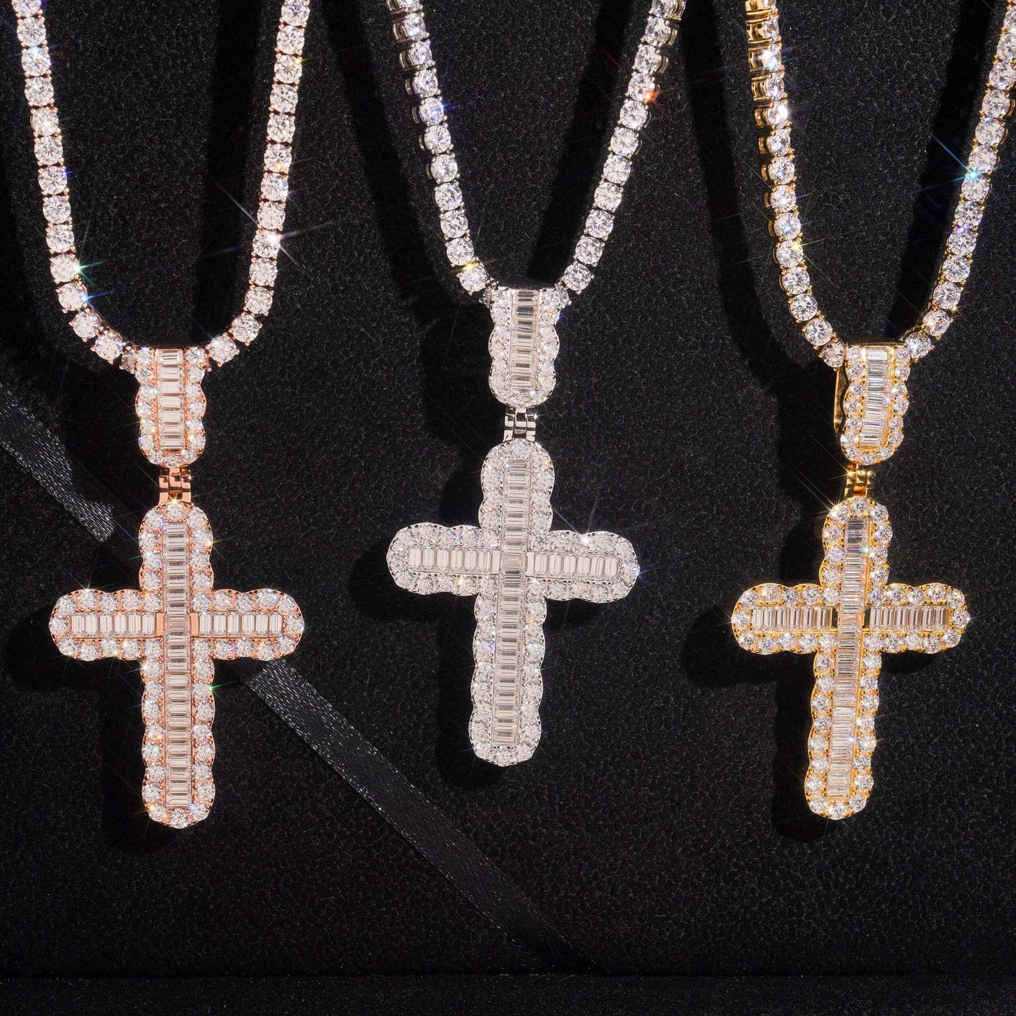 New S925 Silver Rectangular Moissanite Cross Pendant – Hip-Hop Trendy Men’s Jewelry - CaratixJewelry