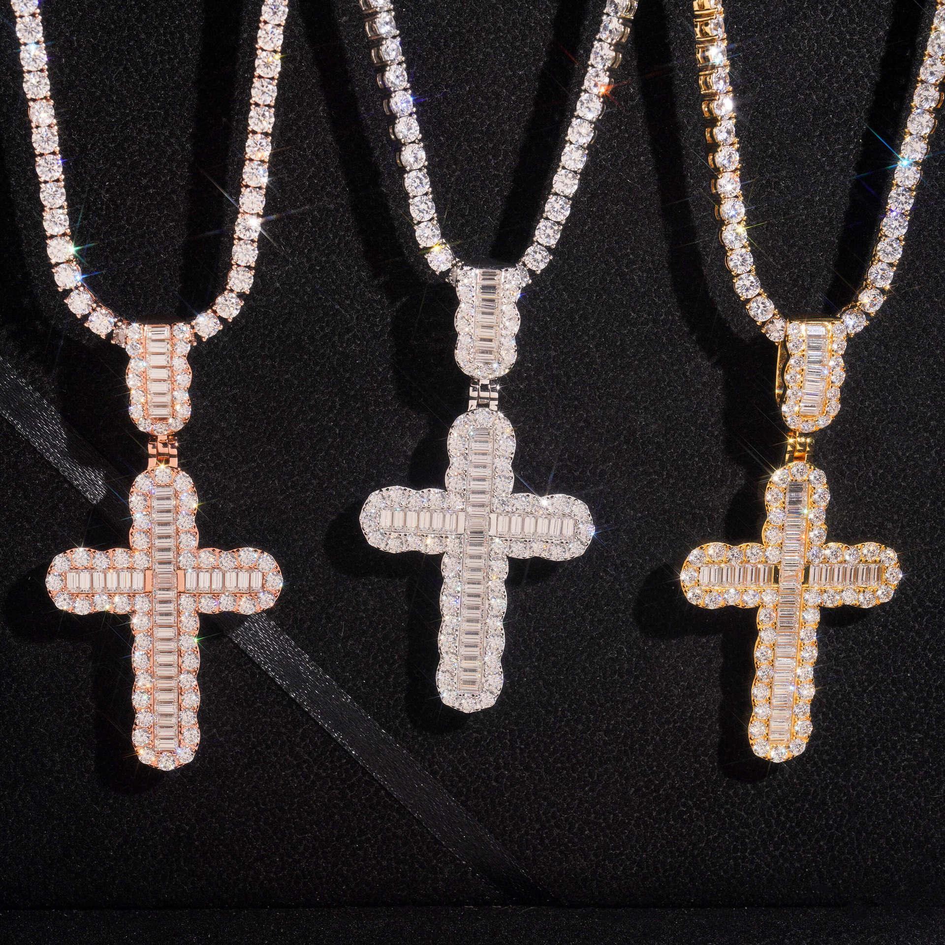 New S925 Silver Rectangular Moissanite Cross Pendant – Hip-Hop Trendy Men’s Jewelry - CaratixJewelry