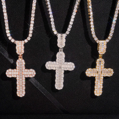 New S925 Silver Rectangular Moissanite Cross Pendant – Hip-Hop Trendy Men’s Jewelry - CaratixJewelry