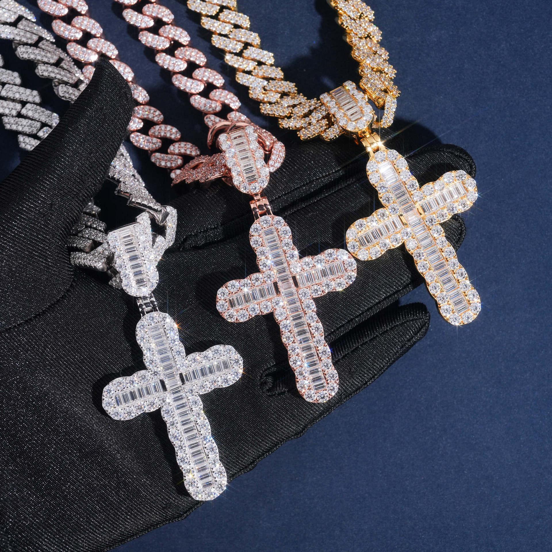 New S925 Silver Rectangular Moissanite Cross Pendant – Hip-Hop Trendy Men’s Jewelry - CaratixJewelry