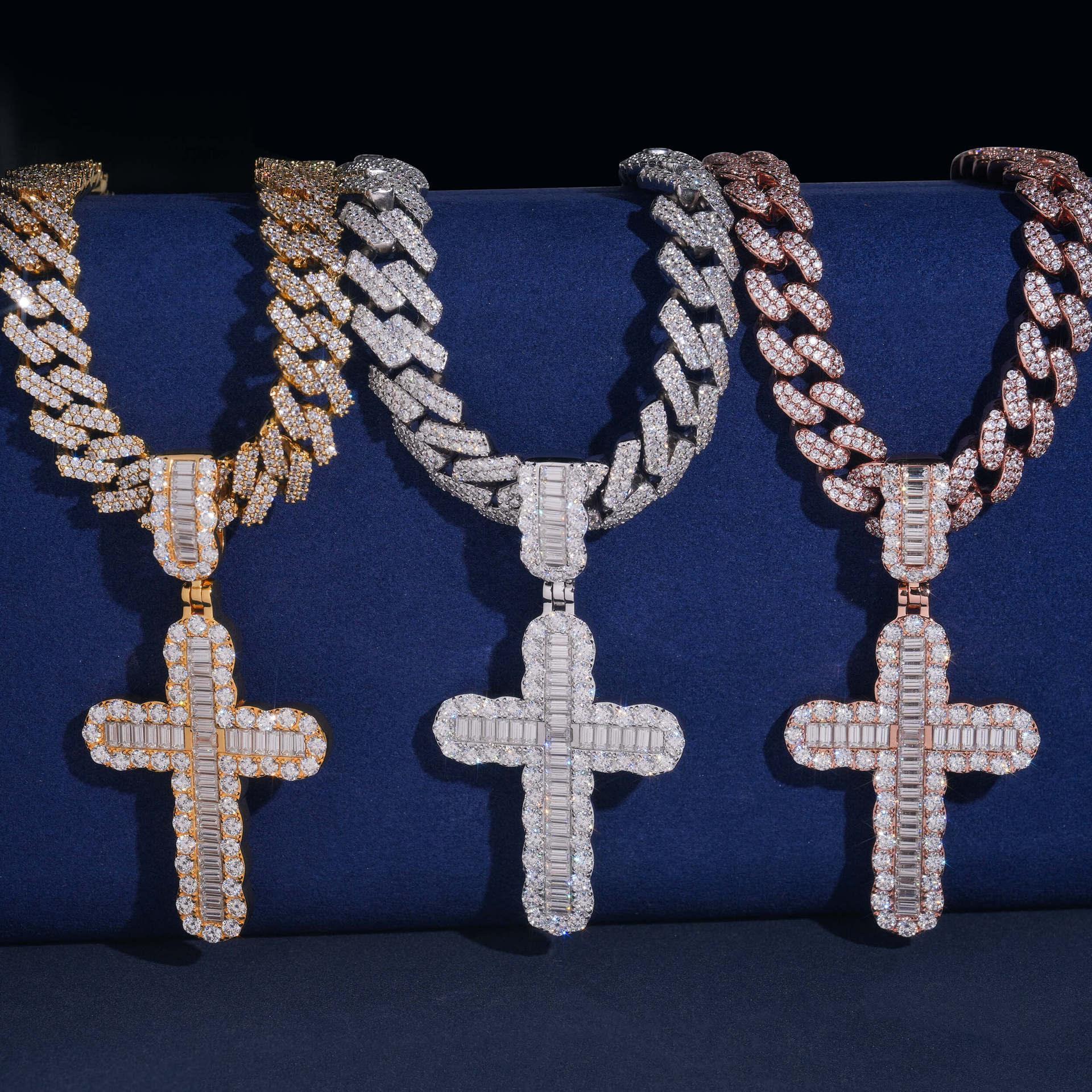 New S925 Silver Rectangular Moissanite Cross Pendant – Hip-Hop Trendy Men’s Jewelry - CaratixJewelry