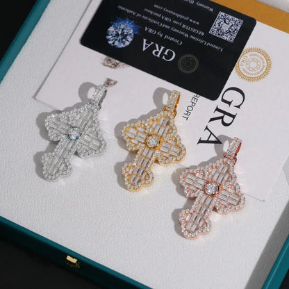 New S925 Silver Rectangular Moissanite Flower Cross Pendant – Hip-Hop Style Jewelry - CaratixJewelry