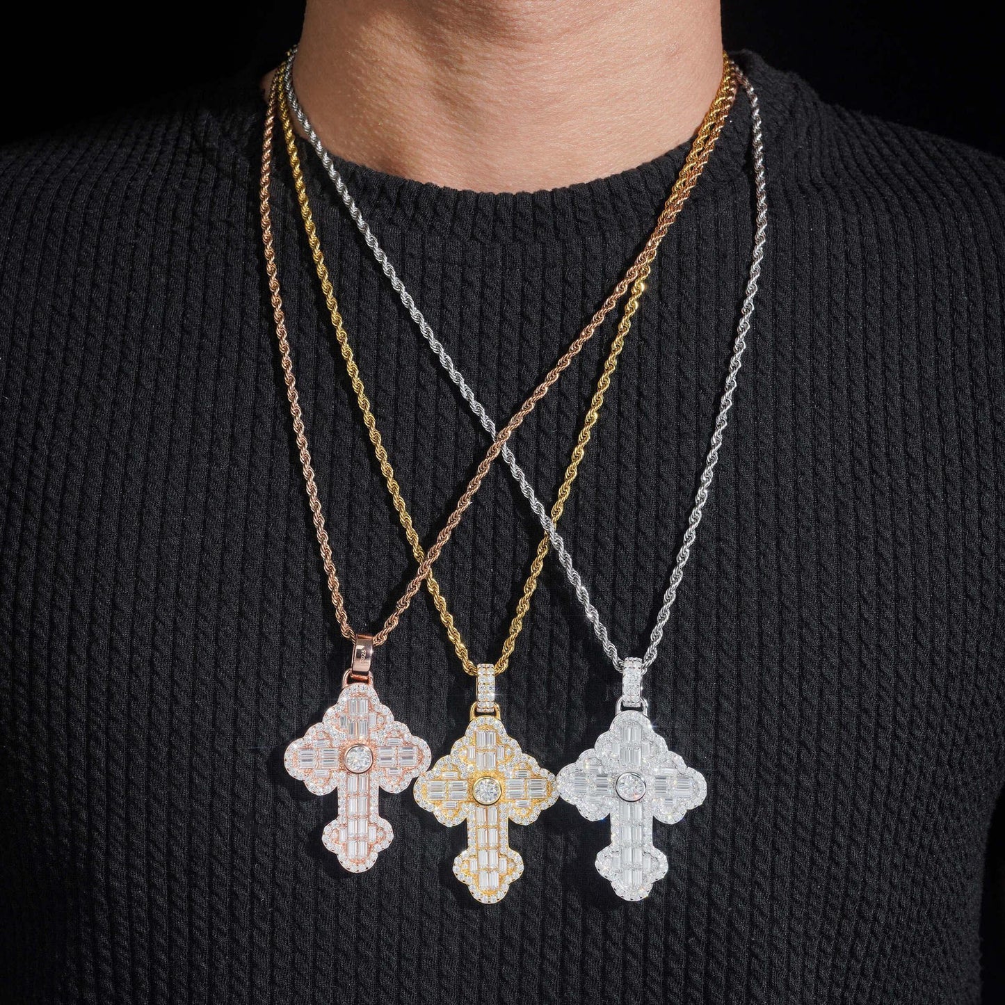 New S925 Silver Rectangular Moissanite Flower Cross Pendant – Hip-Hop Style Jewelry - CaratixJewelry