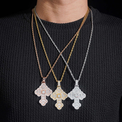 New S925 Silver Rectangular Moissanite Flower Cross Pendant – Hip-Hop Style Jewelry - CaratixJewelry