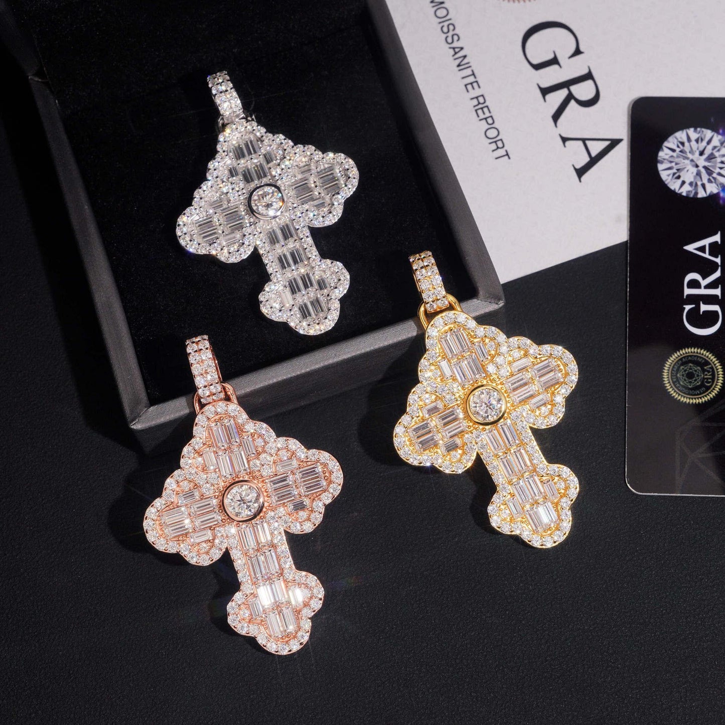 New S925 Silver Rectangular Moissanite Flower Cross Pendant – Hip-Hop Style Jewelry - CaratixJewelry