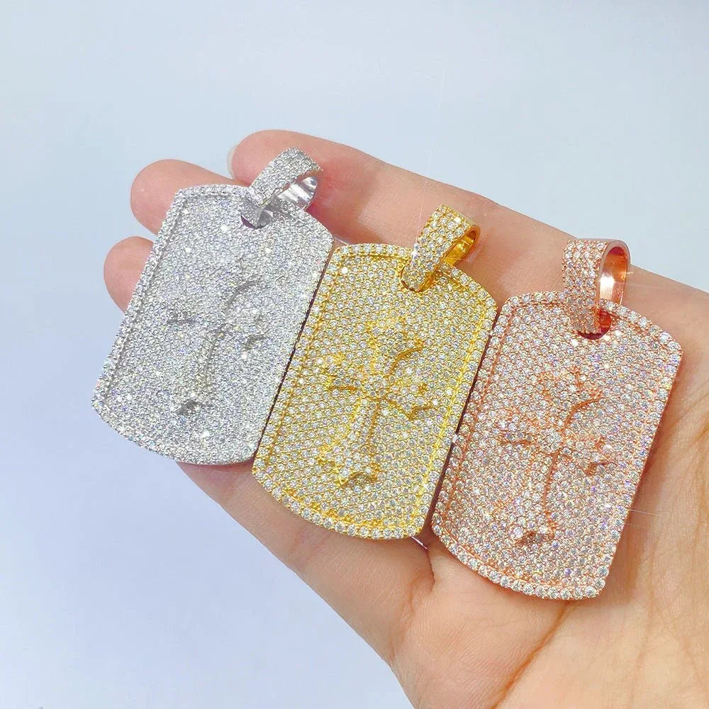 New S925 Silver Rectangular Moissanite Pendant – Unisex Hip-Hop Style Necklace - CaratixJewelry