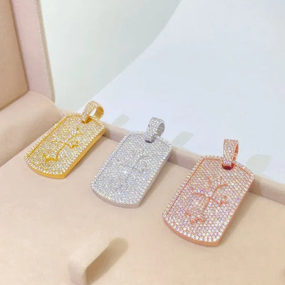 New S925 Silver Rectangular Moissanite Pendant – Unisex Hip-Hop Style Necklace - CaratixJewelry