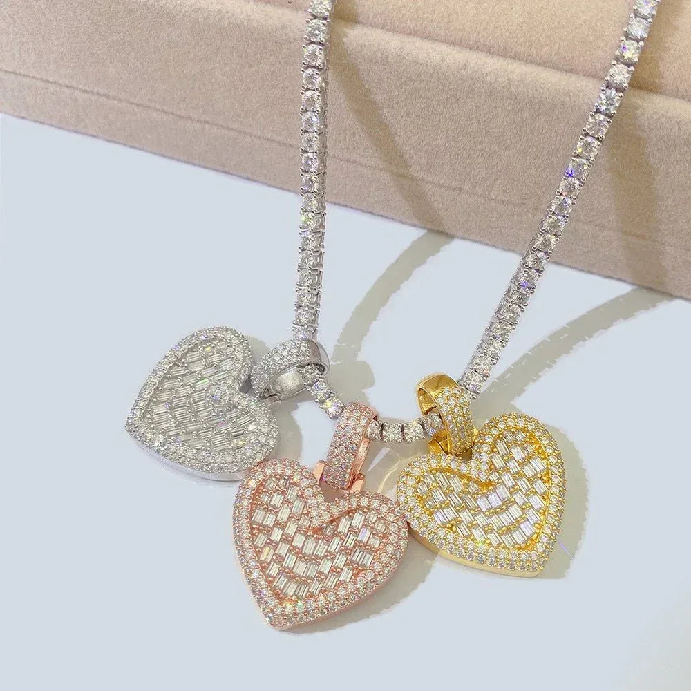 New Unisex Heart Hip-Hop Pendant – S925 Silver Moissanite Necklace - CaratixJewelry