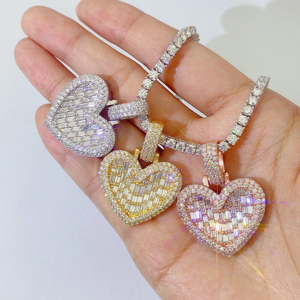 New Unisex Heart Hip-Hop Pendant – S925 Silver Moissanite Necklace - CaratixJewelry