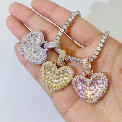 New Unisex Heart Hip-Hop Pendant – S925 Silver Moissanite Necklace - CaratixJewelry