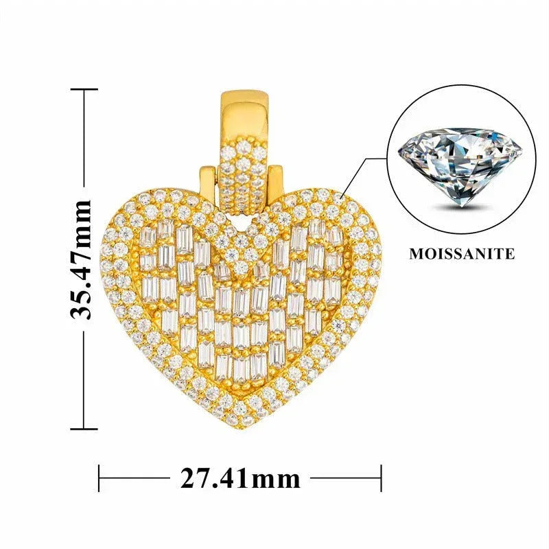 New Unisex Heart Hip-Hop Pendant – S925 Silver Moissanite Necklace - CaratixJewelry