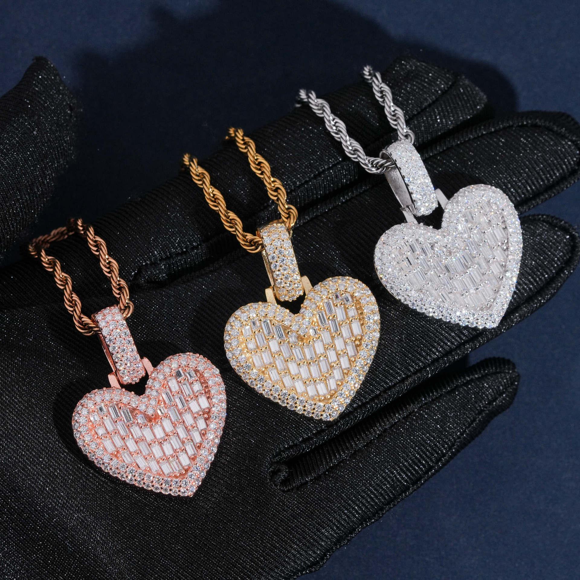 New Unisex Heart Hip-Hop Pendant – S925 Silver Moissanite Necklace - CaratixJewelry