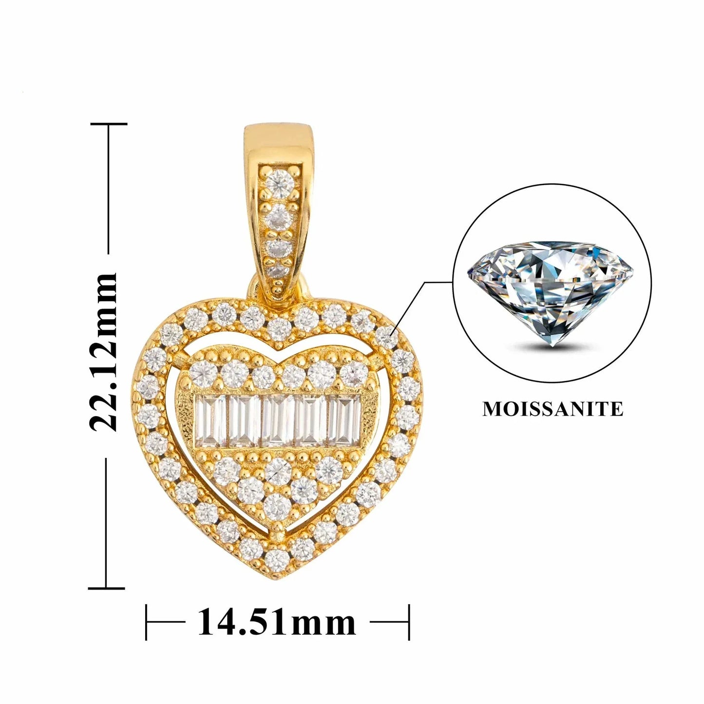 New Unisex Heart Hip-Hop Pendant – S925 Silver Moissanite Necklace - CaratixJewelry
