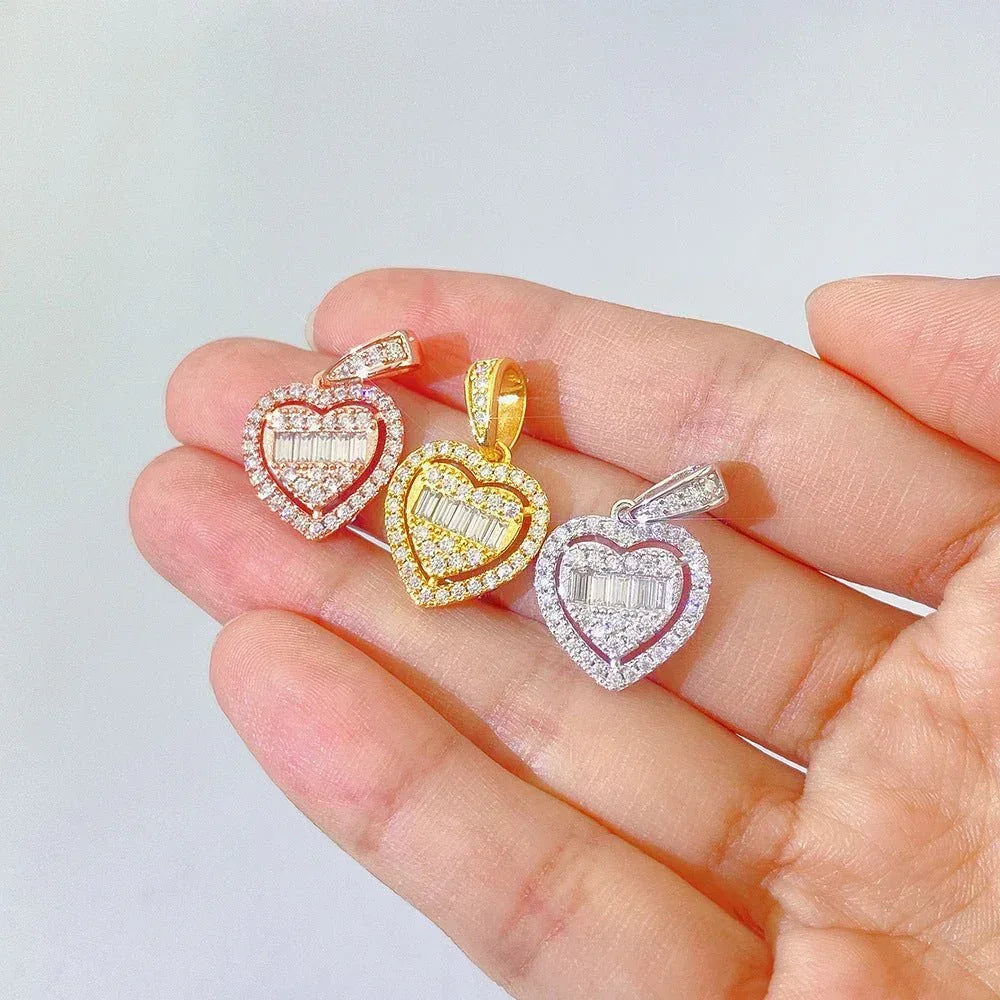 New Unisex Heart Hip-Hop Pendant – S925 Silver Moissanite Necklace - CaratixJewelry