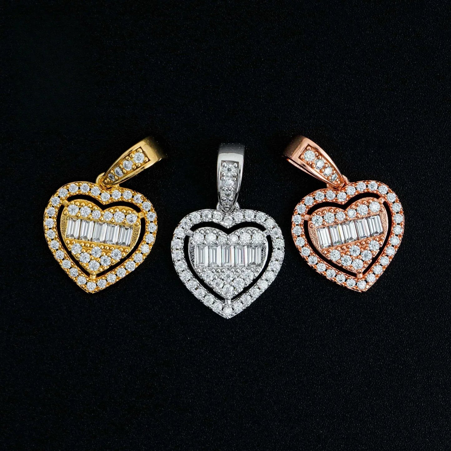 New Unisex Heart Hip-Hop Pendant – S925 Silver Moissanite Necklace - CaratixJewelry