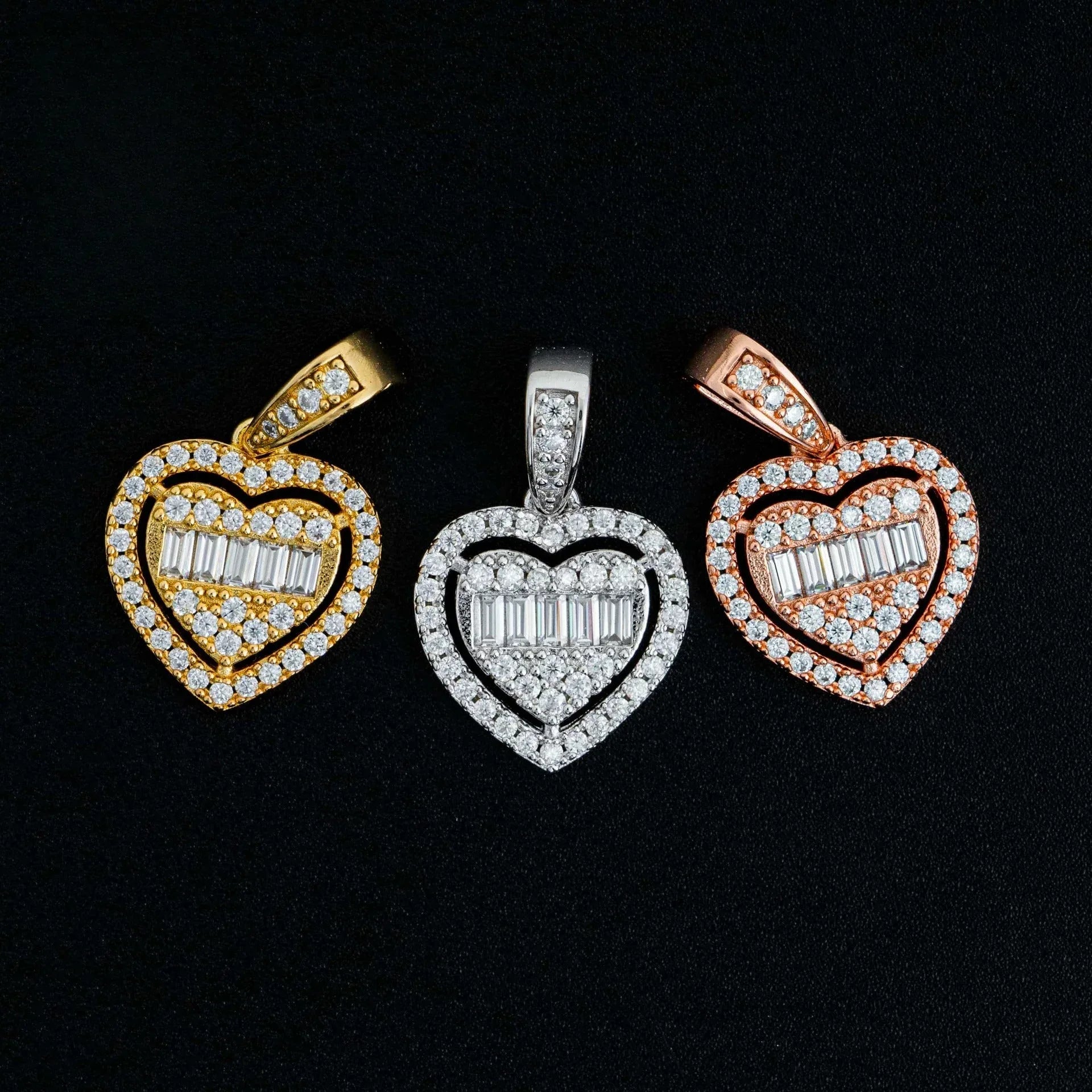New Unisex Heart Hip-Hop Pendant – S925 Silver Moissanite Necklace - CaratixJewelry