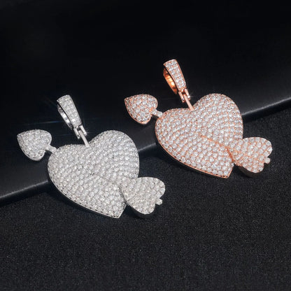 New Unisex Heart-Shaped Hip-Hop Pendant – S925 Silver D Color Moissanite, Fits 3MM Tennis Chain Necklace - CaratixJewelry