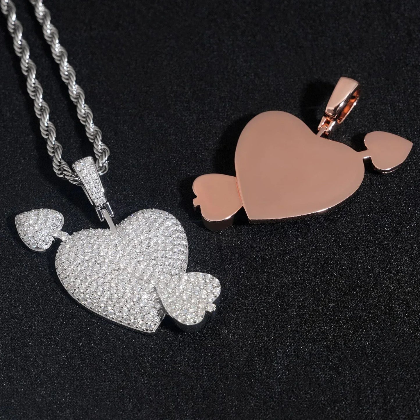 New Unisex Heart-Shaped Hip-Hop Pendant – S925 Silver D Color Moissanite, Fits 3MM Tennis Chain Necklace - CaratixJewelry