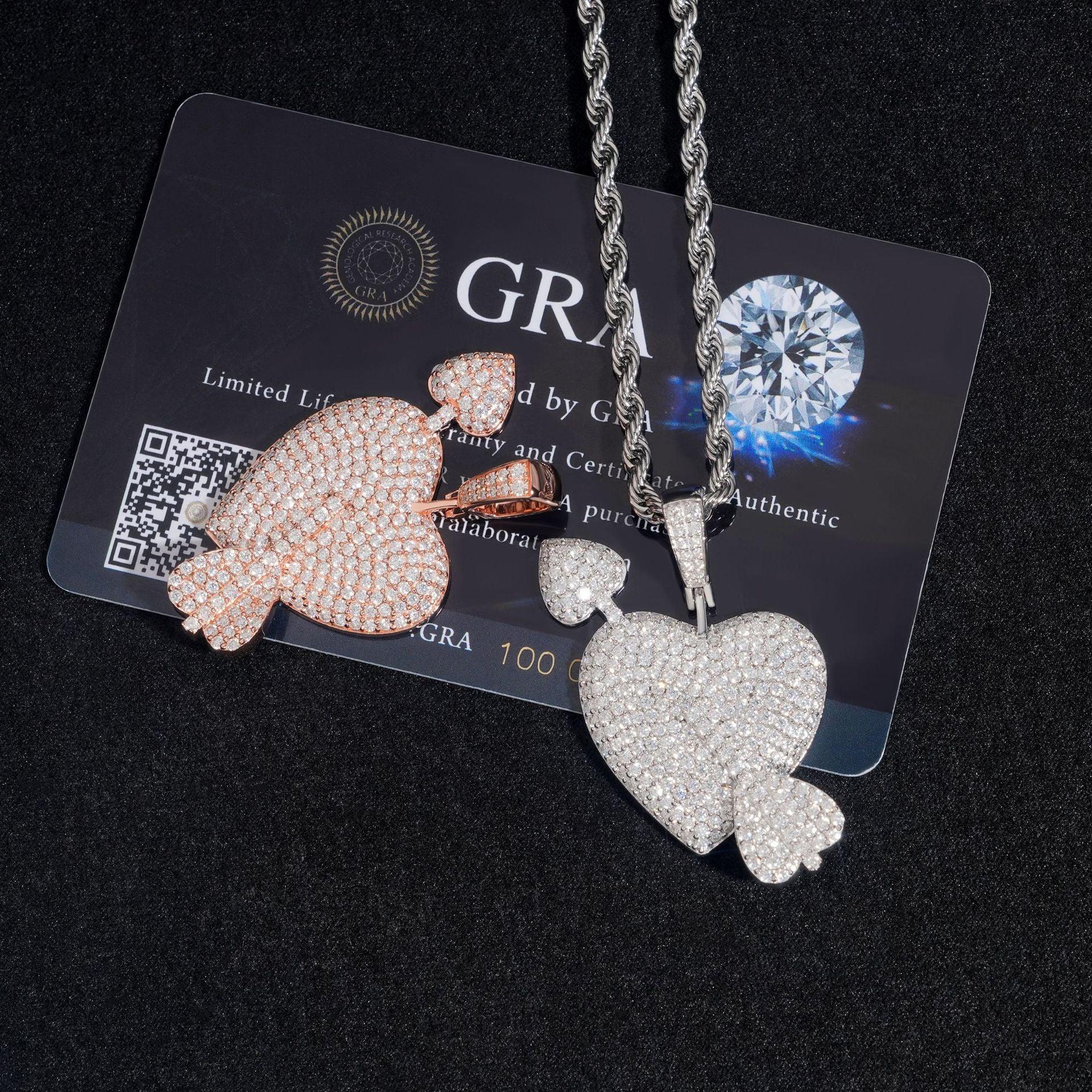 New Unisex Heart-Shaped Hip-Hop Pendant – S925 Silver D Color Moissanite, Fits 3MM Tennis Chain Necklace - CaratixJewelry