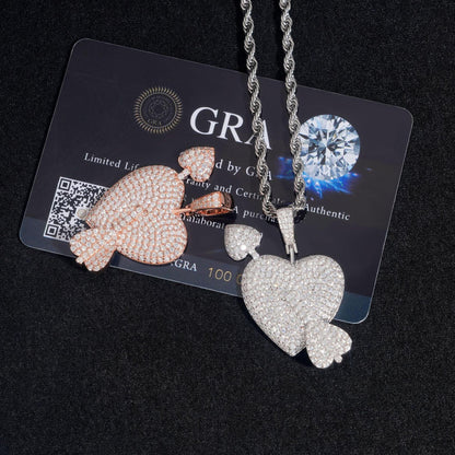 New Unisex Heart-Shaped Hip-Hop Pendant – S925 Silver D Color Moissanite, Fits 3MM Tennis Chain Necklace - CaratixJewelry