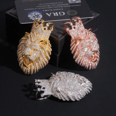 New Unisex Lion Head Hip-Hop Pendant – S925 Silver Moissanite, Fits 8MM Cuban Chain Necklace - CaratixJewelry
