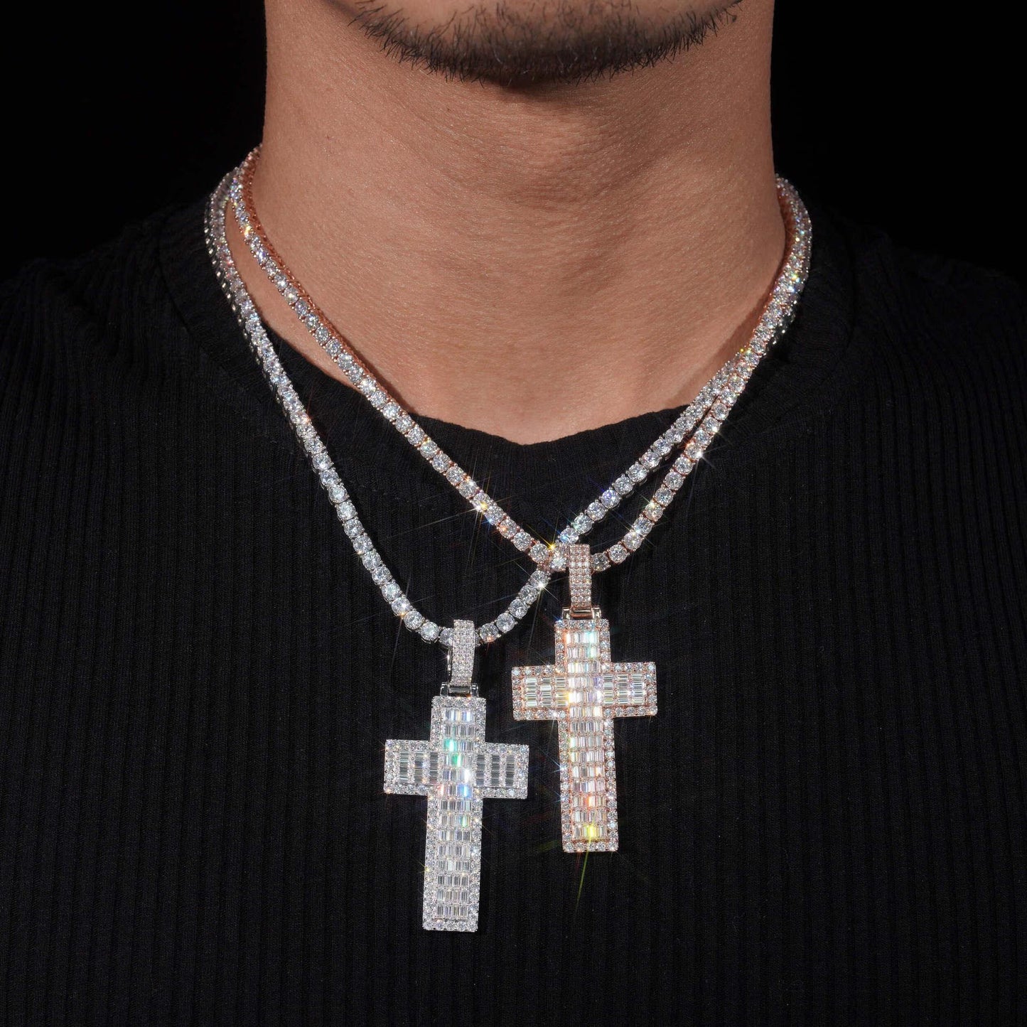 Personalized Cross Pendant – S925 Silver Rectangular Moissanite, Fits 8.0MM Tennis Chain Necklace - CaratixJewelry