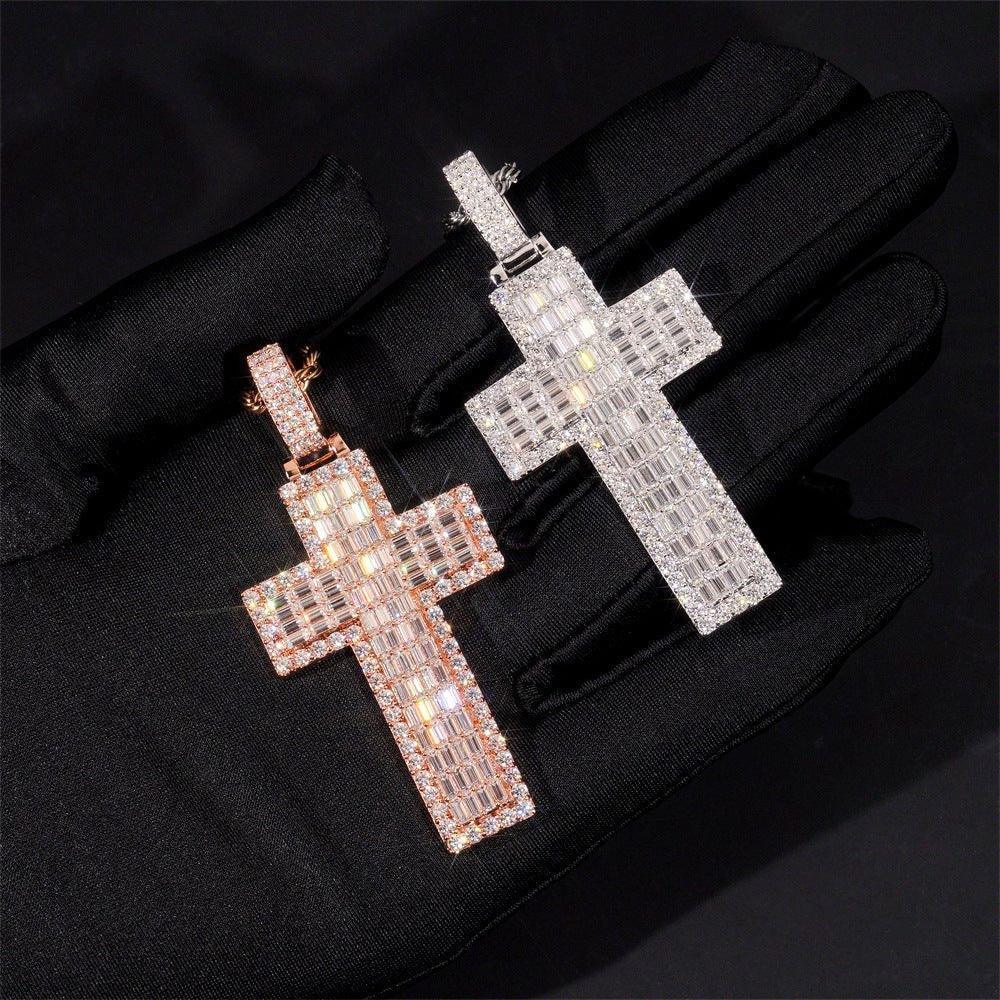 Personalized Cross Pendant – S925 Silver Rectangular Moissanite, Fits 8.0MM Tennis Chain Necklace - CaratixJewelry