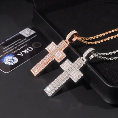 Personalized Cross Pendant – S925 Silver Rectangular Moissanite, Fits 8.0MM Tennis Chain Necklace - CaratixJewelry