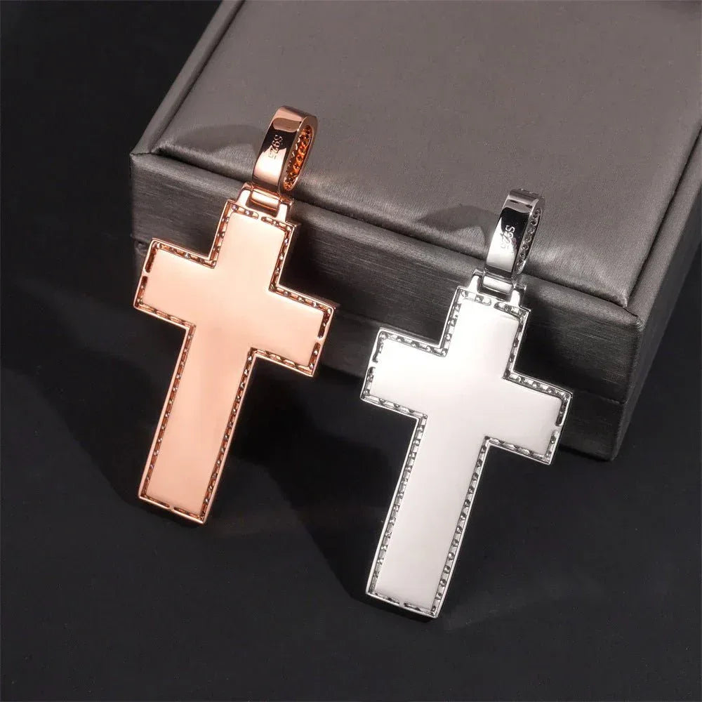 Personalized Cross Pendant – S925 Silver Rectangular Moissanite, Fits 8.0MM Tennis Chain Necklace - CaratixJewelry