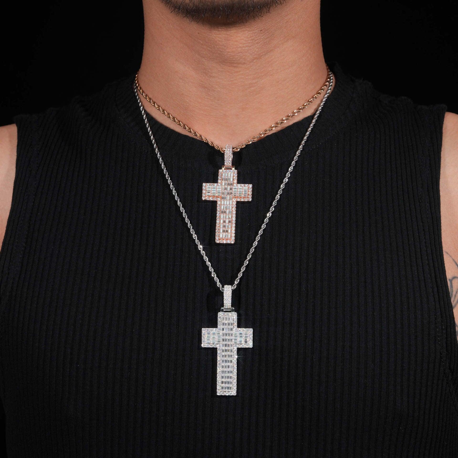 Personalized Cross Pendant – S925 Silver Rectangular Moissanite, Fits 8.0MM Tennis Chain Necklace - CaratixJewelry