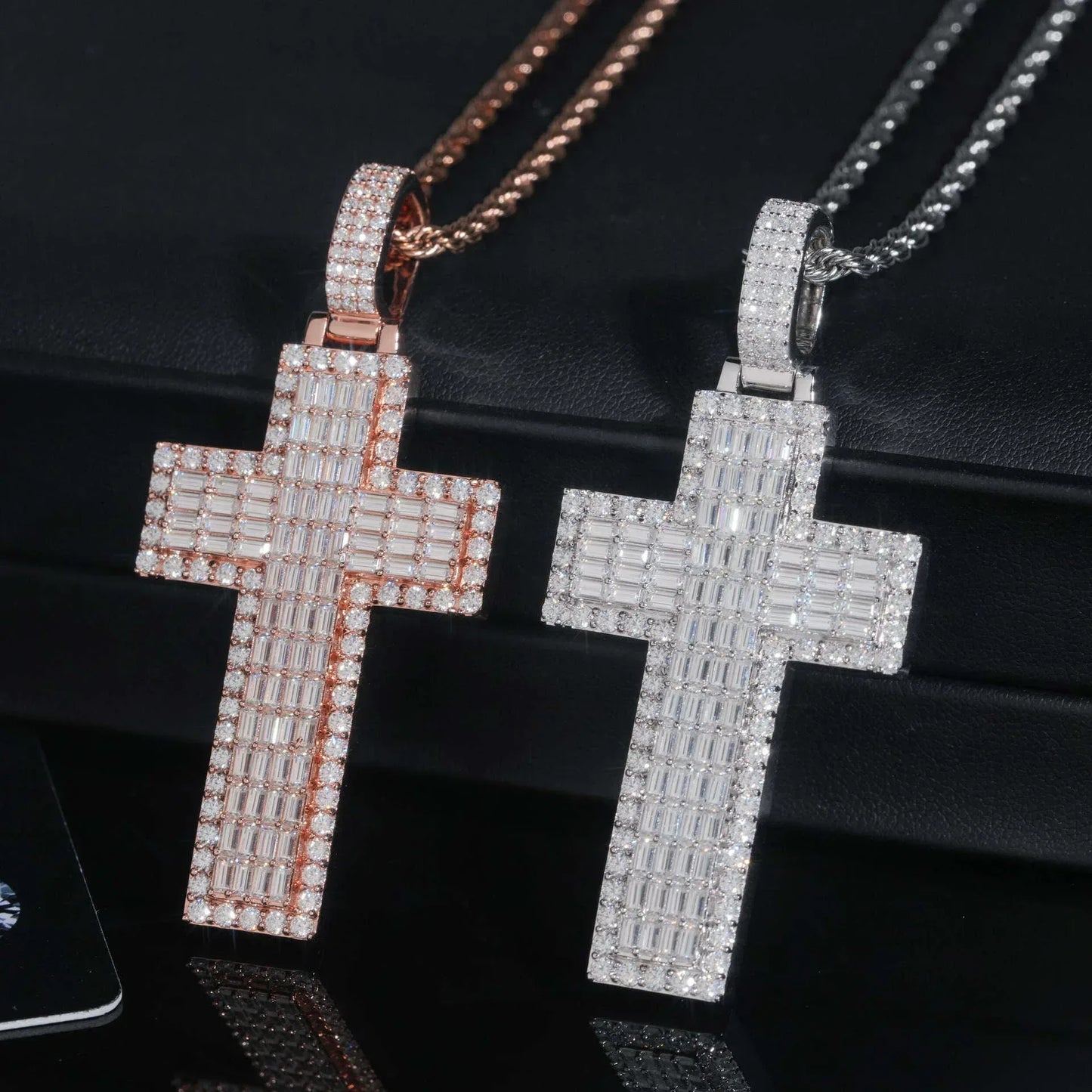 Personalized Cross Pendant – S925 Silver Rectangular Moissanite, Fits 8.0MM Tennis Chain Necklace - CaratixJewelry