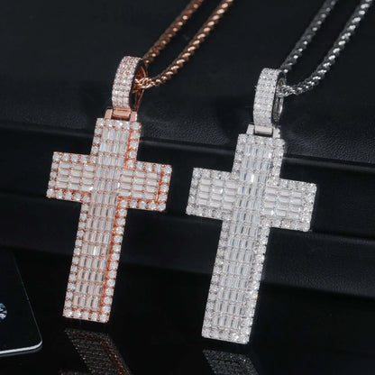 Personalized Cross Pendant – S925 Silver Rectangular Moissanite, Fits 8.0MM Tennis Chain Necklace - CaratixJewelry
