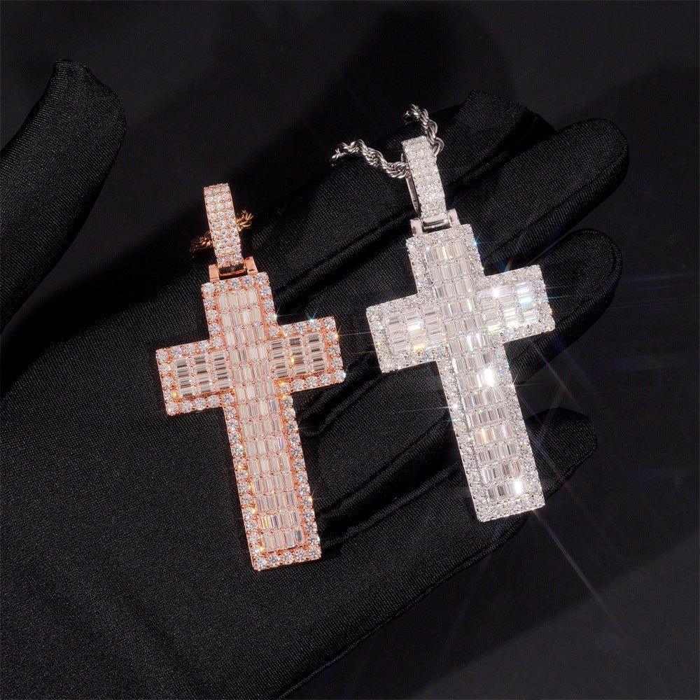 Personalized Cross Pendant – S925 Silver Rectangular Moissanite, Fits 8.0MM Tennis Chain Necklace - CaratixJewelry