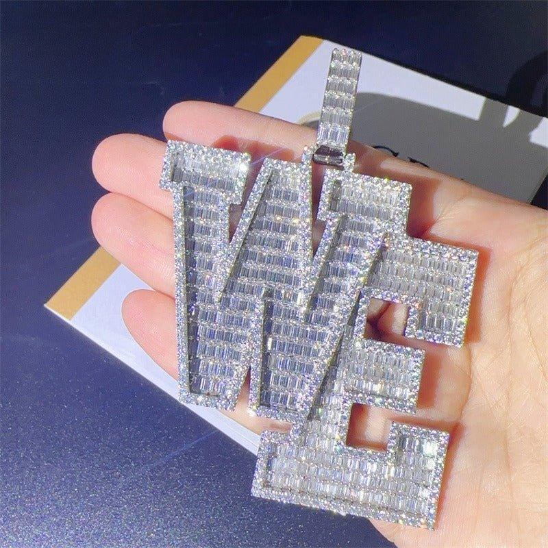 Personalized Hip Hop Letter Pendant – 925 Sterling Silver Moissanite Customized Initial Jewelry - CaratixJewelry