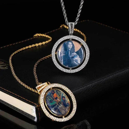 Personalized Large Rotating Double-Sided Round Photo Pendant Necklace – Iced Out Hip Hop Jewelry - CaratixJewelry