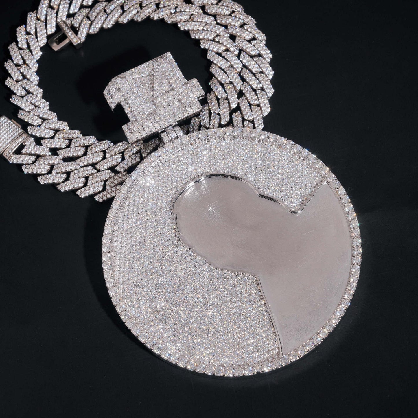 Personalized Large Round Pendant – S925 Silver Moissanite, Fits 15MM Cuban Chain Necklace - CaratixJewelry