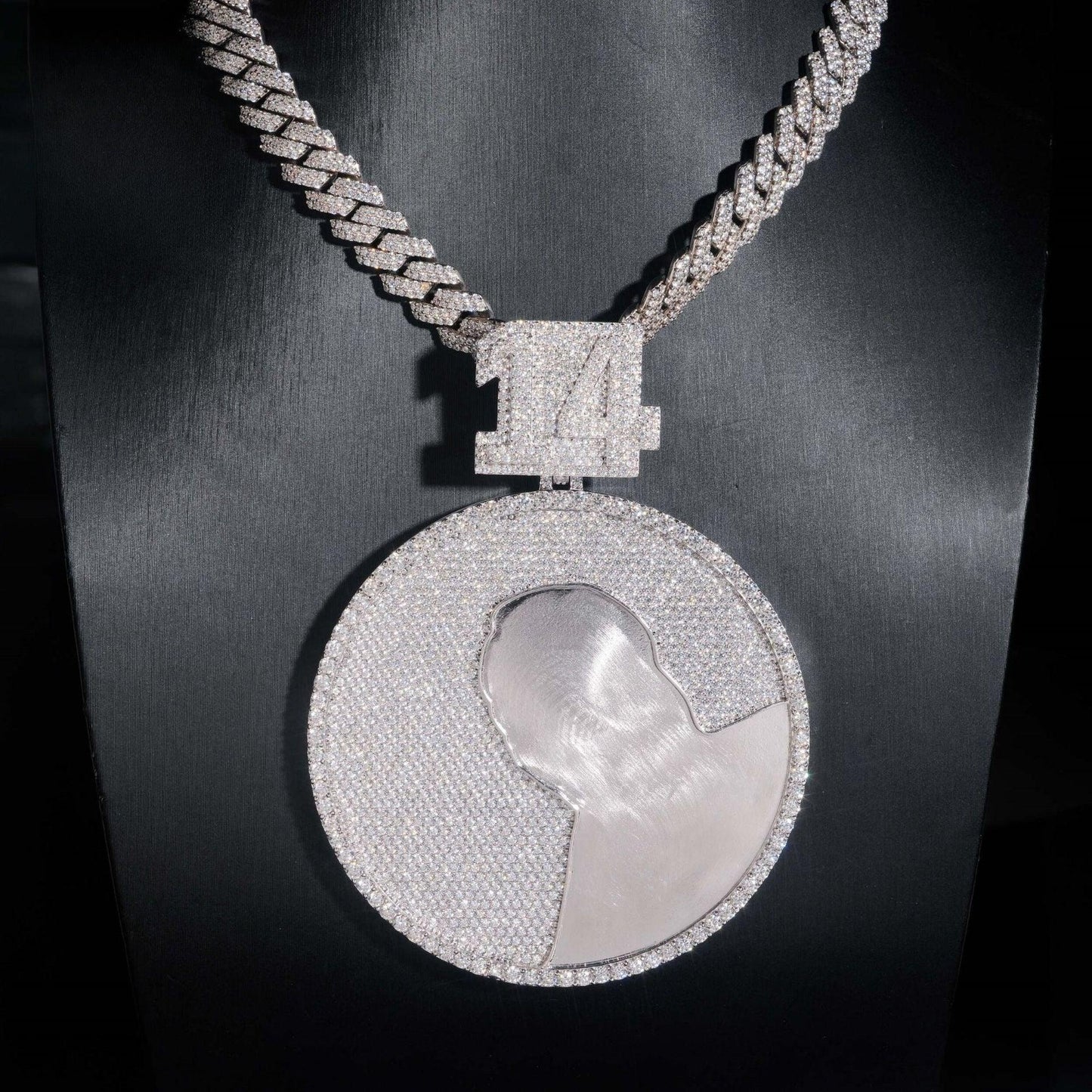 Personalized Large Round Pendant – S925 Silver Moissanite, Fits 15MM Cuban Chain Necklace - CaratixJewelry