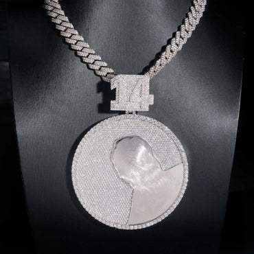 Personalized Large Round Pendant – S925 Silver Moissanite, Fits 15MM Cuban Chain Necklace - CaratixJewelry